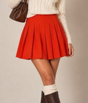 Vintage Womens Pleated Mini Skirt Size S Orange Preppy Fall Academia School Girl